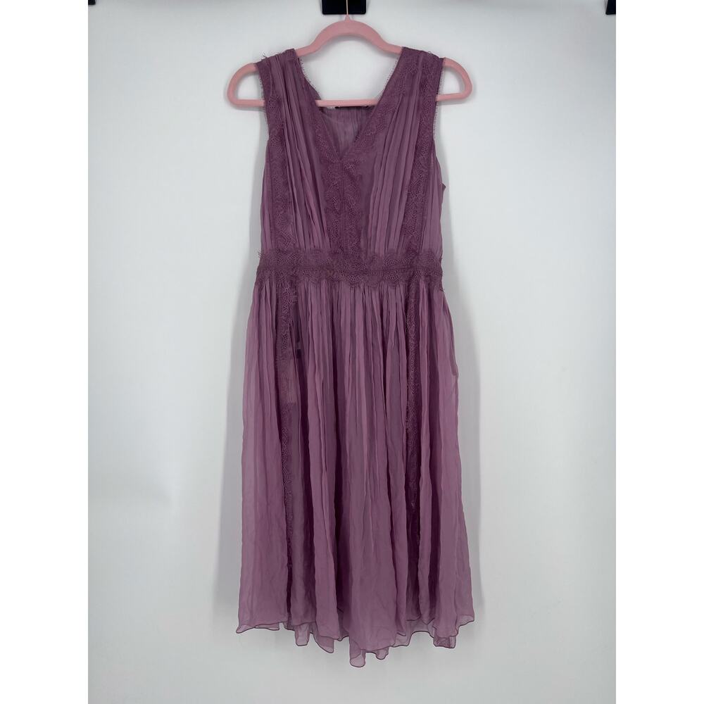Alberta Ferretti Lace Trimmed Silk Dress Size 44 / US 8